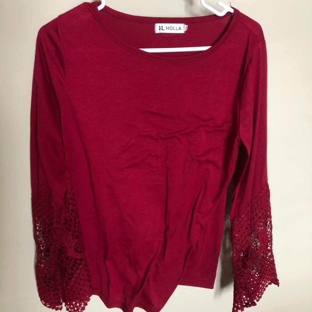 Red Lace Sleeve Shirt